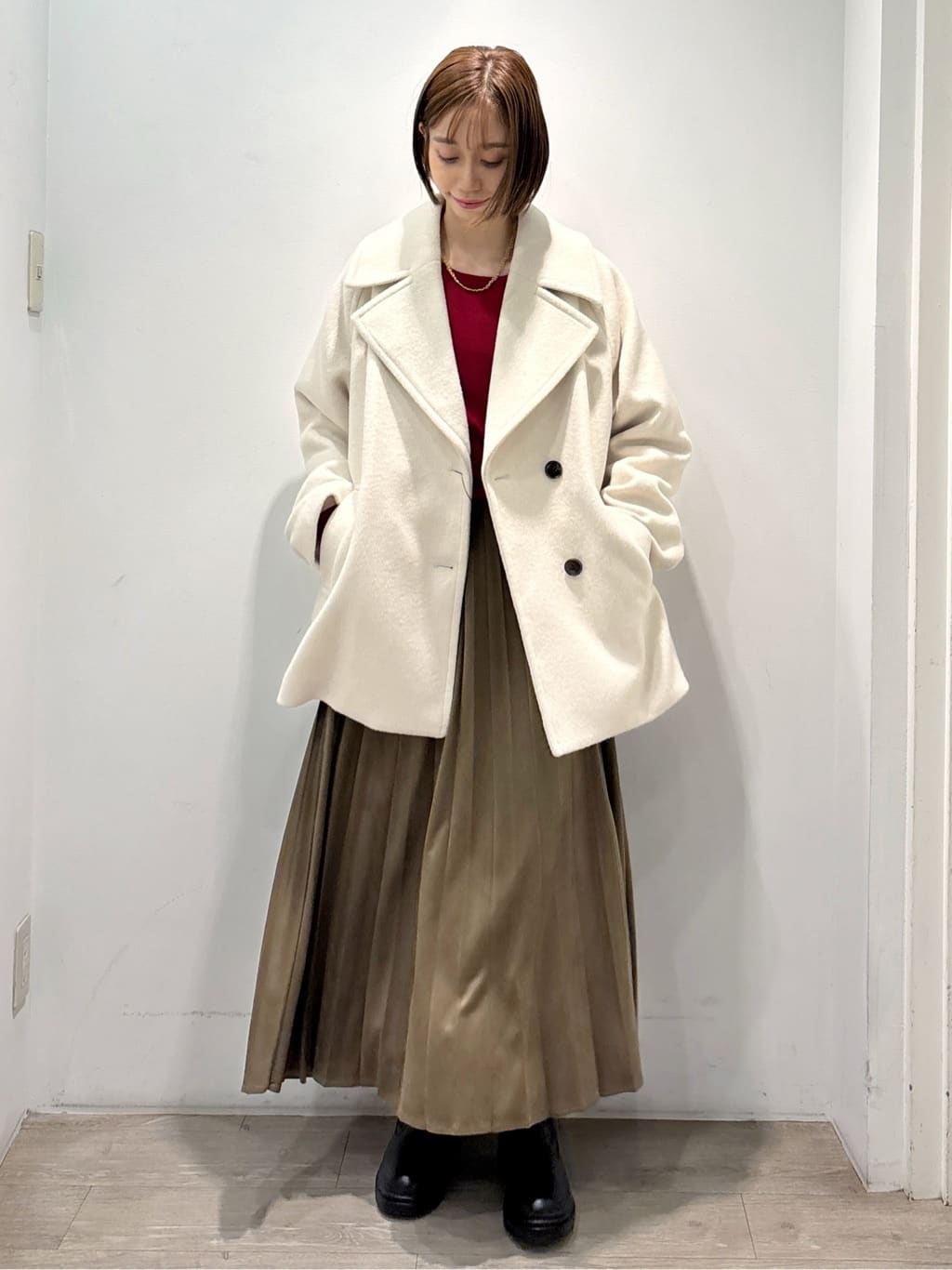 ぶまりんさんの「OPAQUE.CLIP｜カシミヤブレンドウールミドルピーコート」を使ったコーディネート
