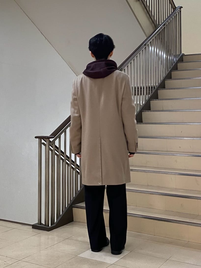 キムラさんの「TAKEO KIKUCHI｜カシミヤブレンド ビーバー調チェスターコート」を使ったコーディネート