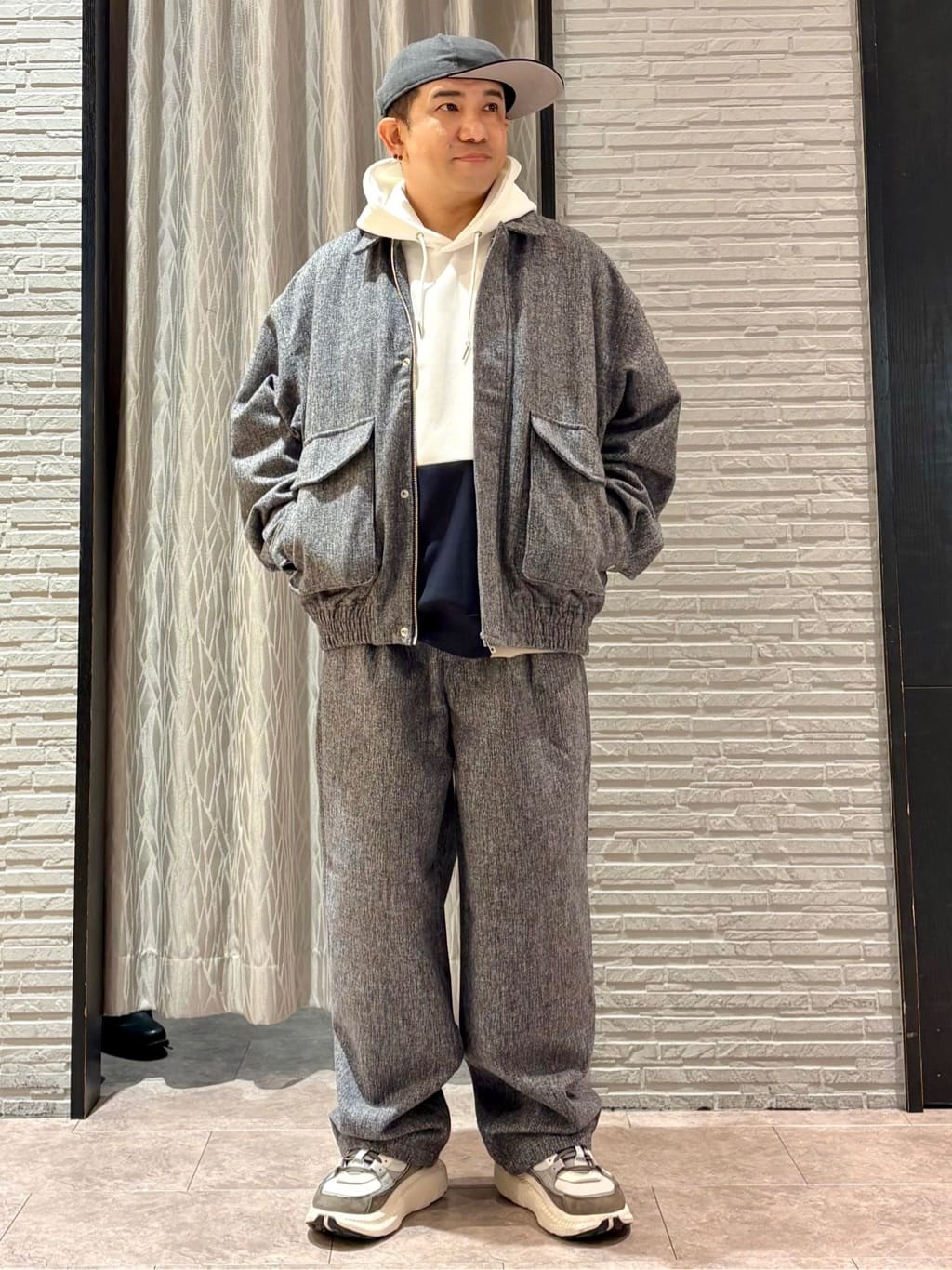 Pーyamaさんの「THE SHOP TK｜ツイードフライトビッグブルゾン 【洗濯機OK／セットアップ可】」を使ったコーディネート