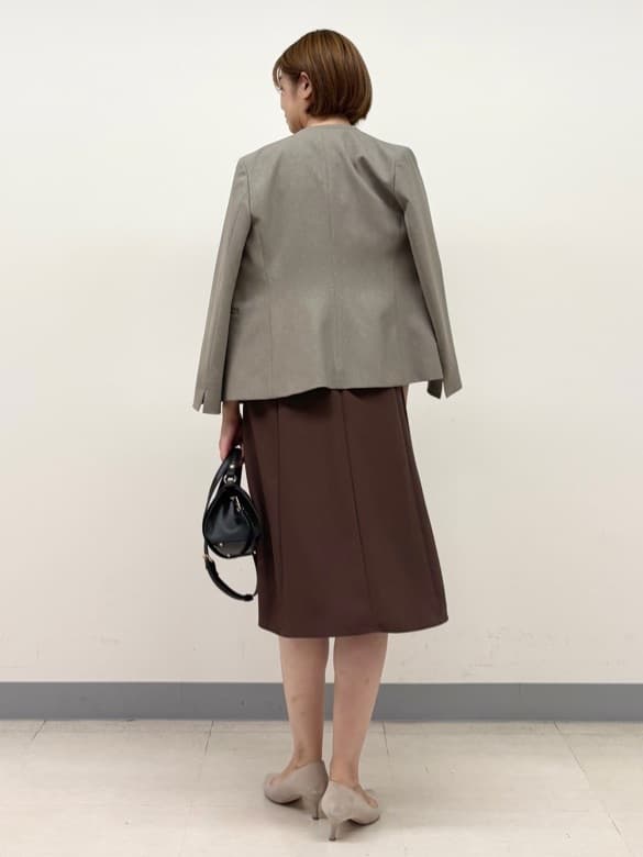 まいこさんの「INDIVI｜【洗える／通勤／スーツ】メランジストレッチ ノーカラージャケット」を使ったコーディネート