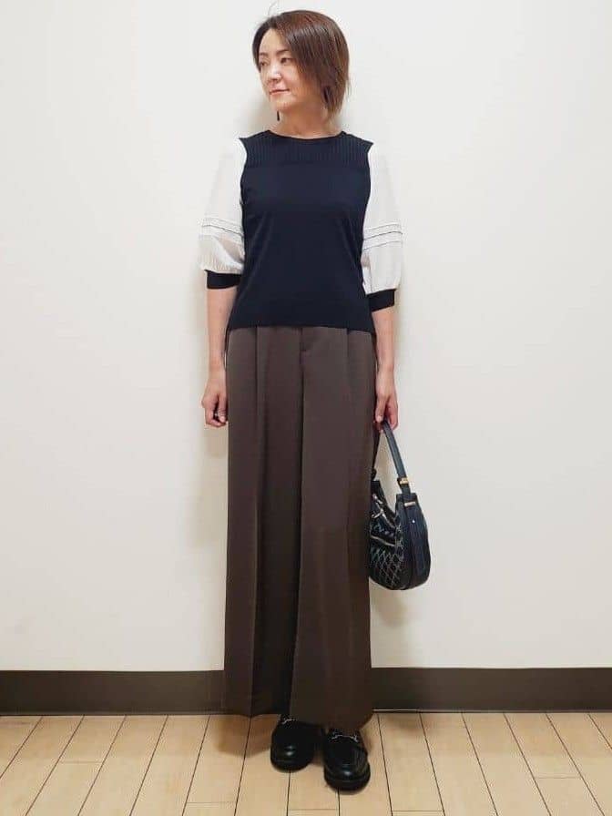 yuuさんの「Reflect｜【WEB先行カラーあり／手洗い可】ジョーゼットスリーブ&times;ニット」を使ったコーディネート