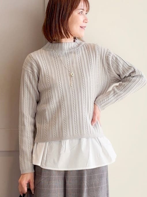 yamakoさんの「grove｜【毛玉軽減／洗える】クロップドミニケーブルニット」を使ったコーディネート