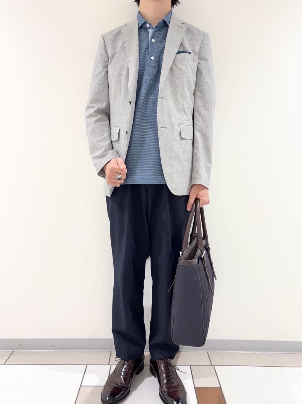 及川さんの「TAKEO KIKUCHI｜【抗菌防臭】COOL DOTS（R）ドビープリント ジャケット」を使ったコーディネート
