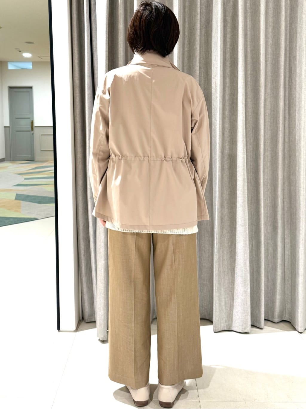 Satさんの「COUP DE CHANCE｜【手洗い可／裏地なし／ウエスト絞り可】スタンド衿ブルゾン」を使ったコーディネート
