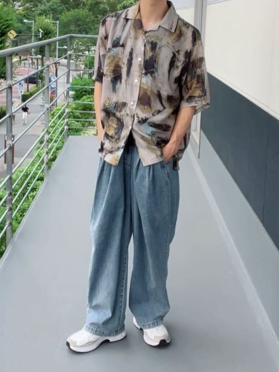 Neneさんの「THE SHOP TK｜アートプリントメッシュ半袖シャツ　【洗濯機OK】」を使ったコーディネート