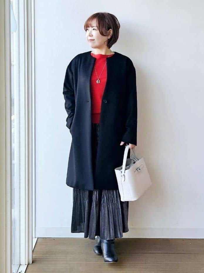 やじまさんの「UNTITLED｜【アンサンブル可/洗える】シルクウールカシミヤ ドルマンスリーブニット」を使ったコーディネート