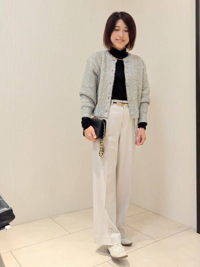 u-macoさんの「UNTITLED｜【ラメ風/着映え】ファンシーヤーン カーディガン」を使ったコーディネート