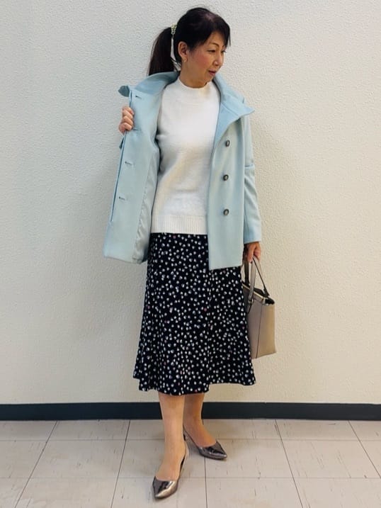 ⭐︎Eimi⭐︎さんの「Reflect｜【SS-4Lサイズ／衿が顔に当たらない◎】スタンドネックミドルコート」を使ったコーディネート
