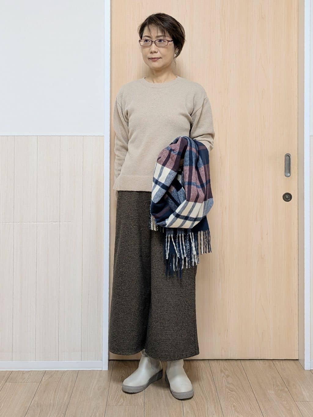 YuAさんの「SHOO･LA･RUE｜柄アソートチェックストール」を使ったコーディネート