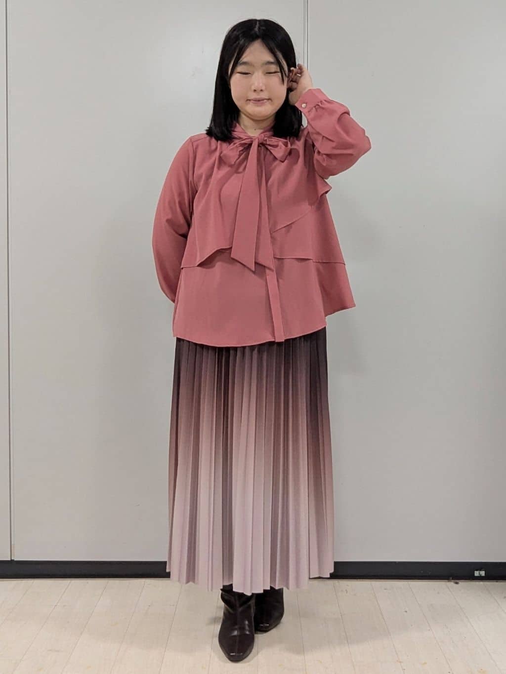 Nonさんの「index｜アシンメトリーレイヤードボウタイブラウス【洗濯機OK／イージーアイロン／防シワ】《XS～3L》」を使ったコーディネート