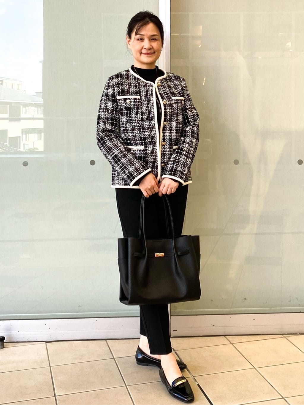 Jeanさんの「OPAQUE.CLIP｜チェックツイードジャケットコート／セットアップ対応【洗える】」を使ったコーディネート