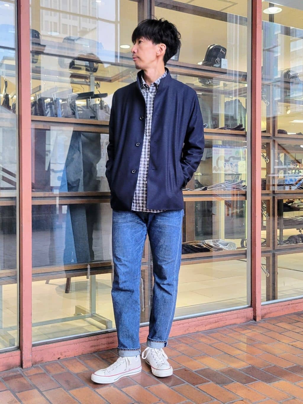 piroyaさんの「TAKEO KIKUCHI｜ツイルジャージー イタリアンカラージャケット」を使ったコーディネート