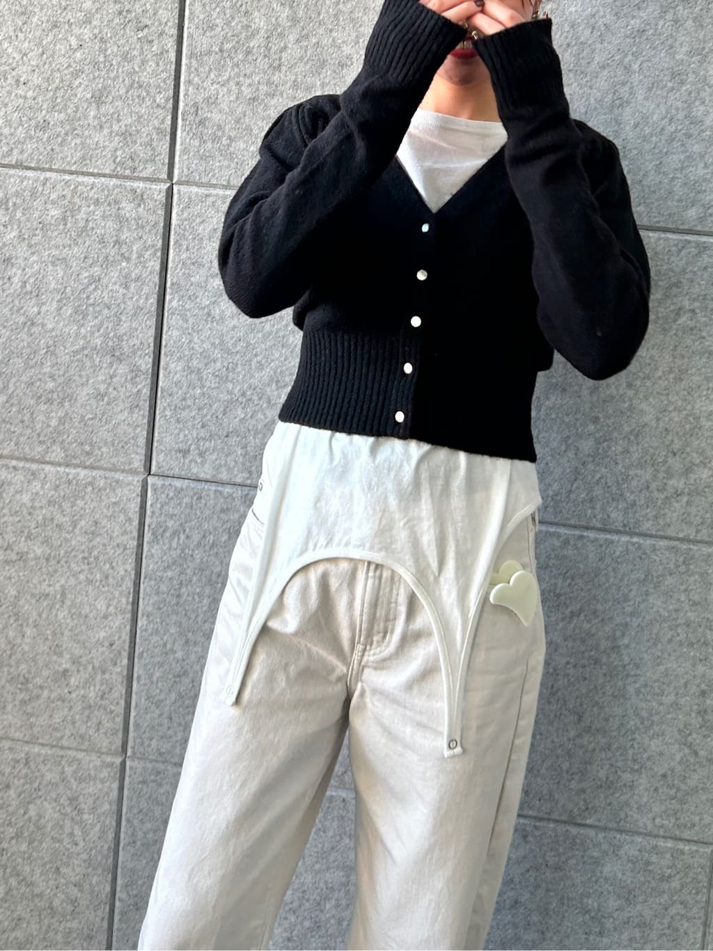 harunaさんの「CODE A｜M cloudy puff cardigan」を使ったコーディネート