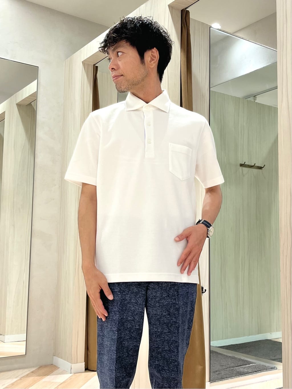 URAさんの「TAKEO KIKUCHI｜【抗菌防臭／9色5サイズ展開】ハニカムメランジ ポロシャツ」を使ったコーディネート