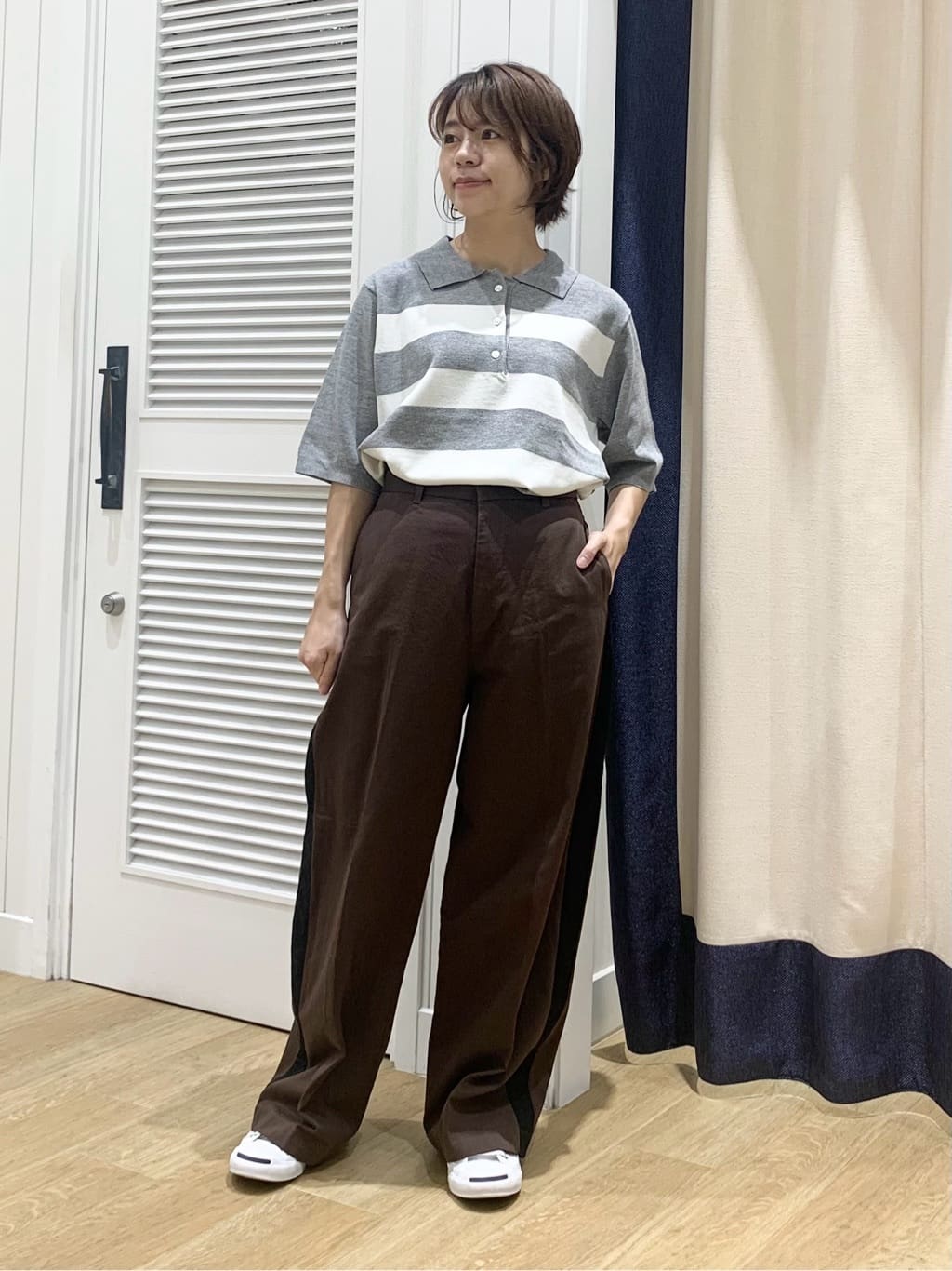 IMARIさんの「Dessin｜【ユニセックス/洗える】ボーダーニットポロシャツ」を使ったコーディネート