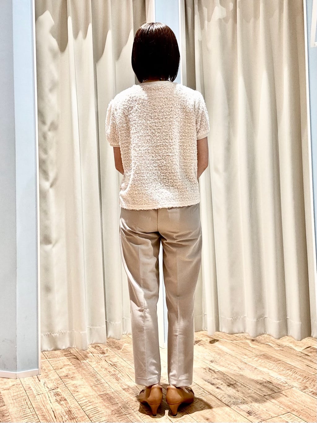 rieさんの「SHOO･LA･RUE｜【S-LL】大人も着やすい愛らしさ リボンヤーン半袖トップス」を使ったコーディネート