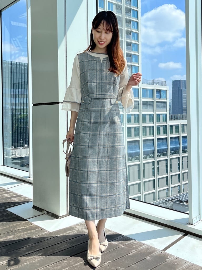 はばさんの「Couture brooch｜【美シルエット・大人可愛い・通勤】TRチェックジャンスカ」を使ったコーディネート