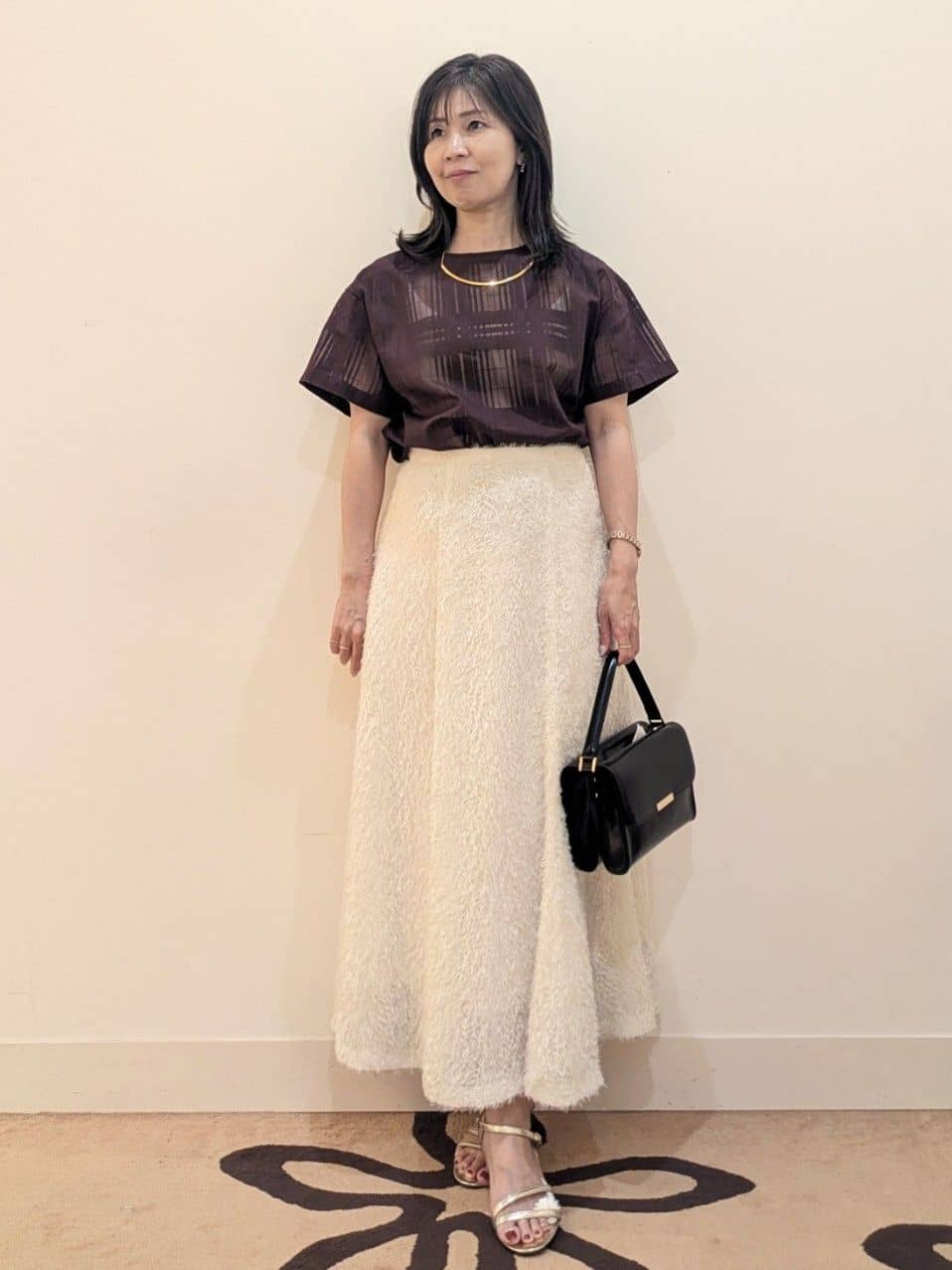 laverさんの「UNTITLED｜【セットアップ可/エレガント】シアーチェックTブラウス」を使ったコーディネート