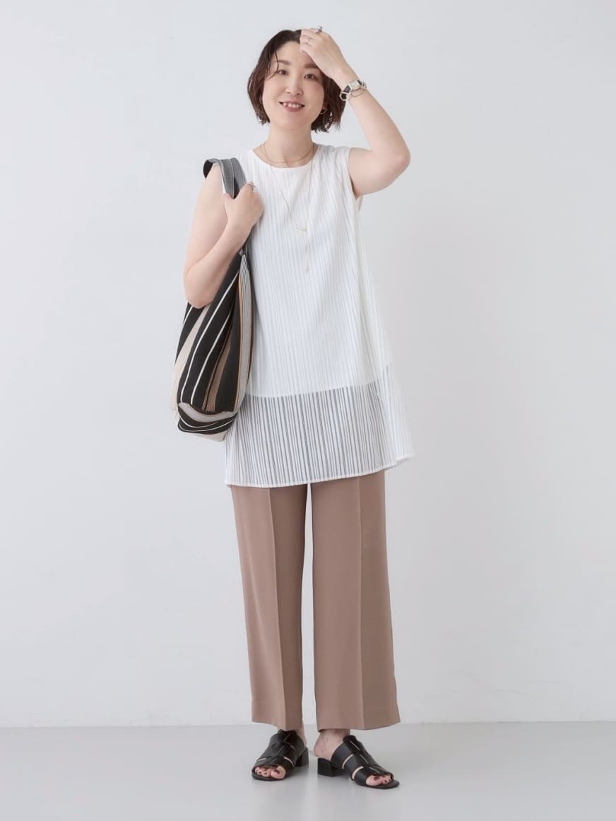 yuriさんの「INDIVI｜【着心地◎！】タックワイドパンツ」を使ったコーディネート