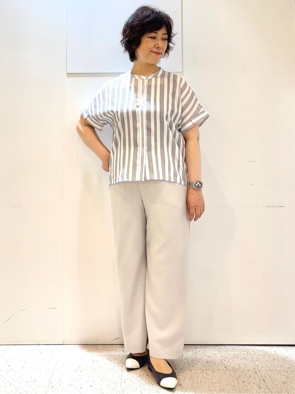 ヤスコさんの「Reflect｜【洗える】ドビーストライプブラウス」を使ったコーディネート