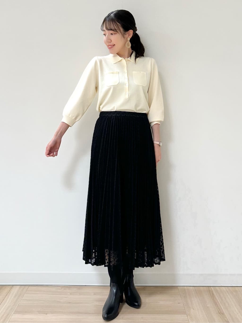Momoさんの「Reflect｜【透けにくい◎】衿付き七分袖ニット」を使ったコーディネート