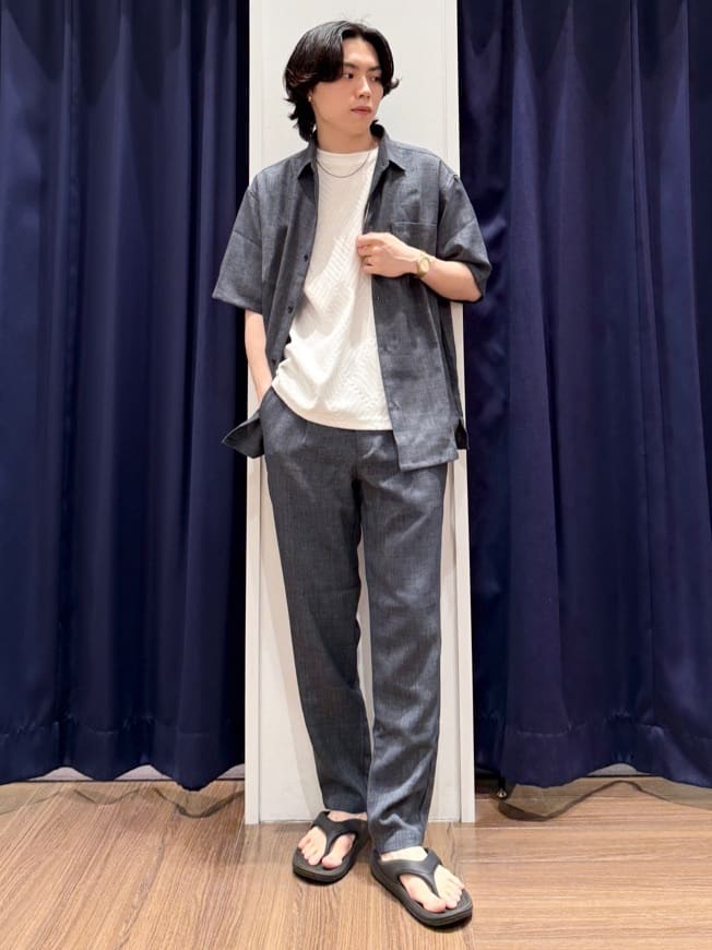 Tightさんの「THE SHOP TK｜◆リネンライク半袖シャツ セットアップ可」を使ったコーディネート