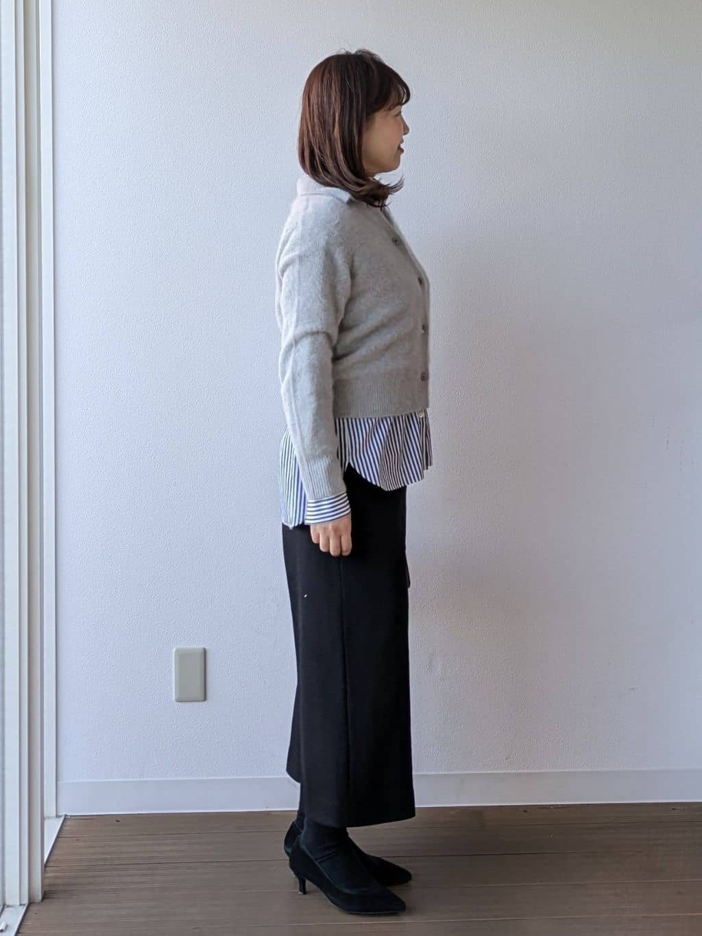 なみきさんの「UNTITLED｜【ふわふわニット/オンオフ使える】フォックスカシミヤ衿付きカーディガン」を使ったコーディネート