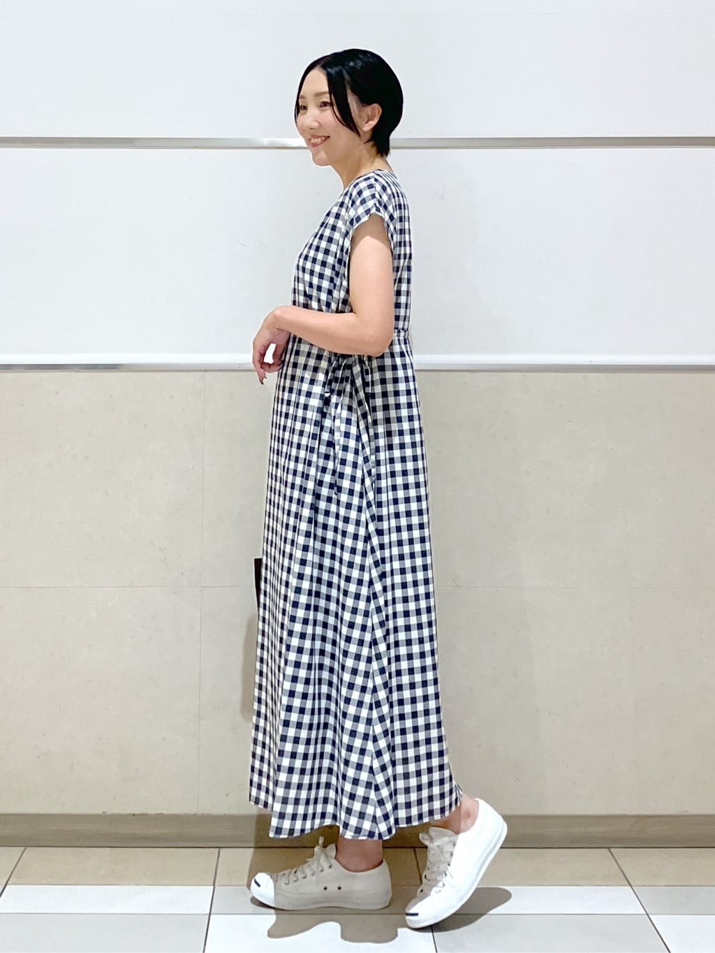 eriko さんの「Dessin｜【リンクコーデ・洗える】ウエストドロスト付きチェック柄ワンピース」を使ったコーディネート