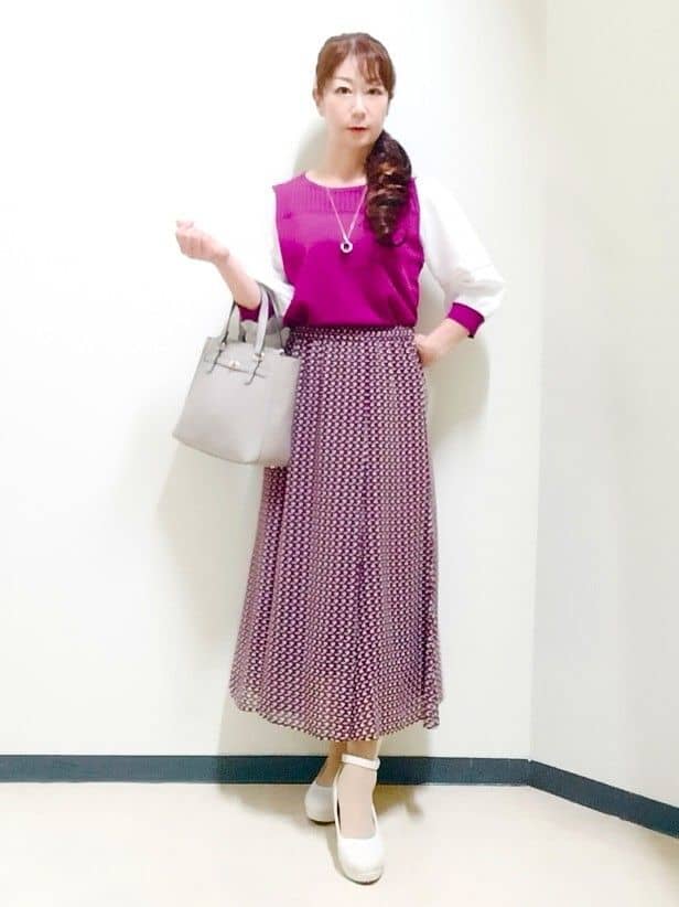 花さんの「Reflect｜【WEB先行カラーあり／手洗い可】ジョーゼットスリーブ&times;ニット」を使ったコーディネート