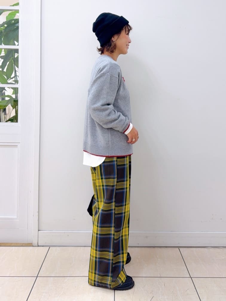 Osawaさんの「Dessin｜【洗える】ペイント風刺繍入り配色ラインニット」を使ったコーディネート