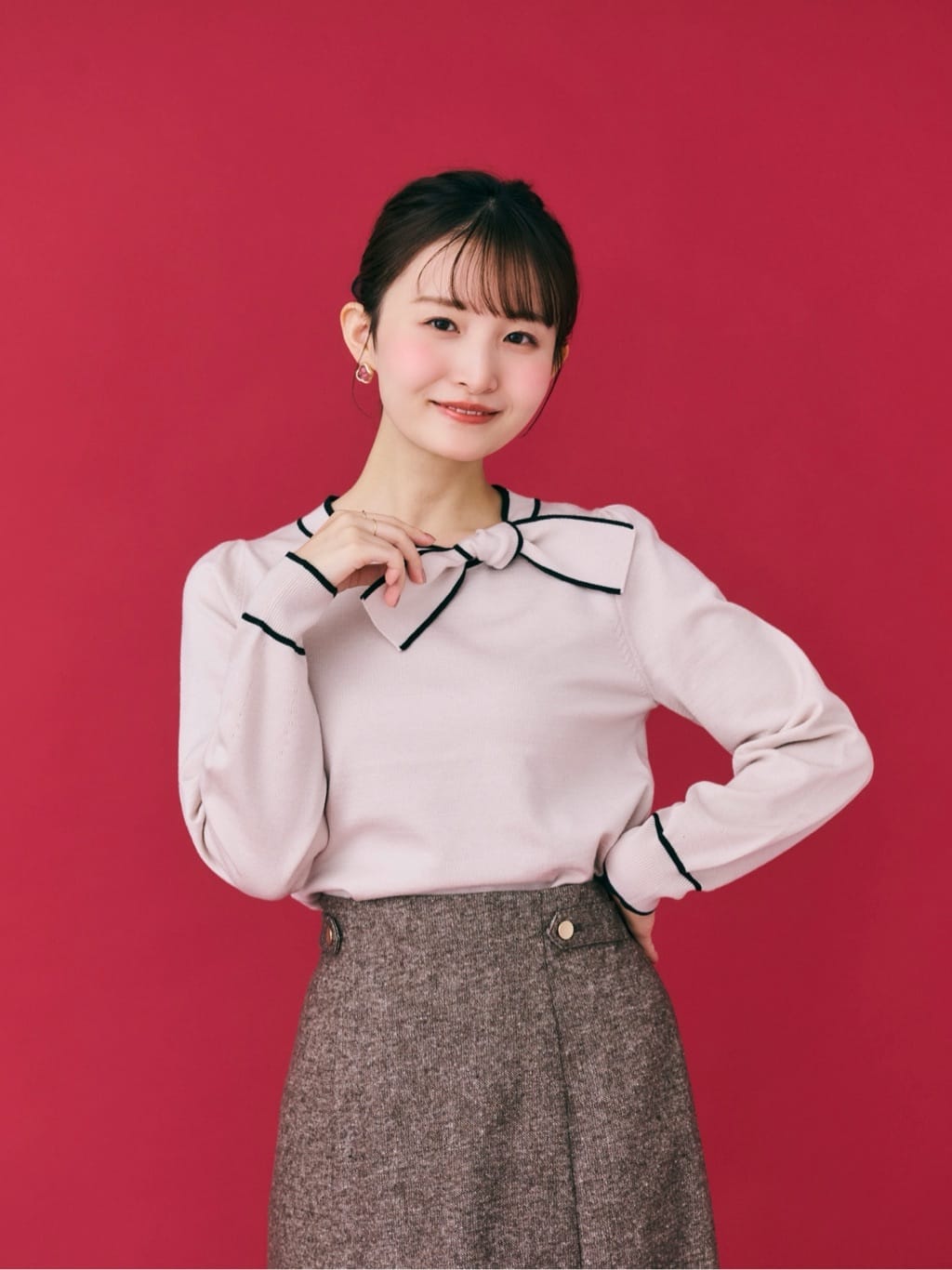 みさかさんの「index｜サイドリボンバイカラーニット【洗濯機OK】」を使ったコーディネート
