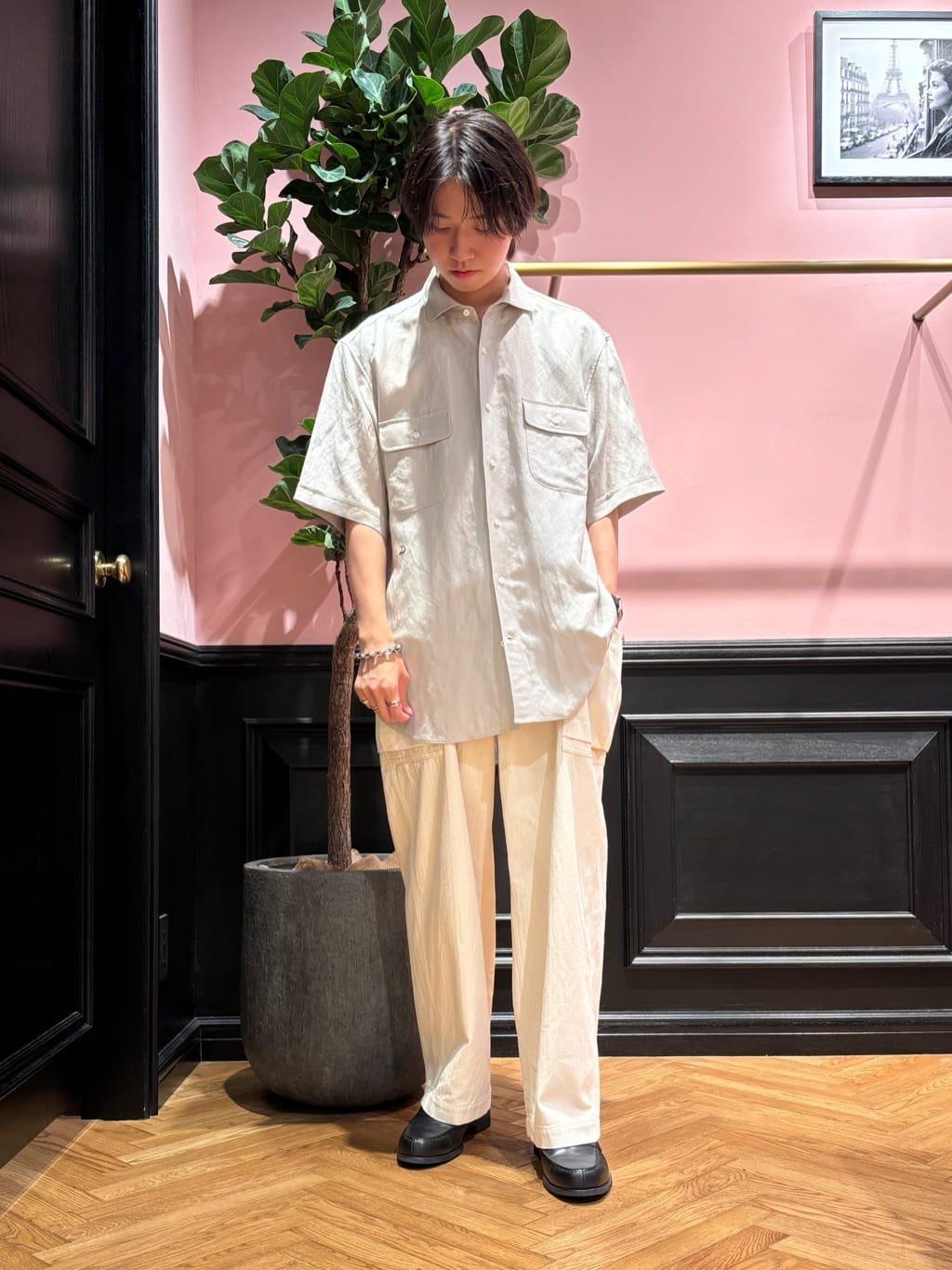 kaminaga さんの「DRESSTERIOR｜◆リネンレーヨン ハーフスリーブシャツ」を使ったコーディネート