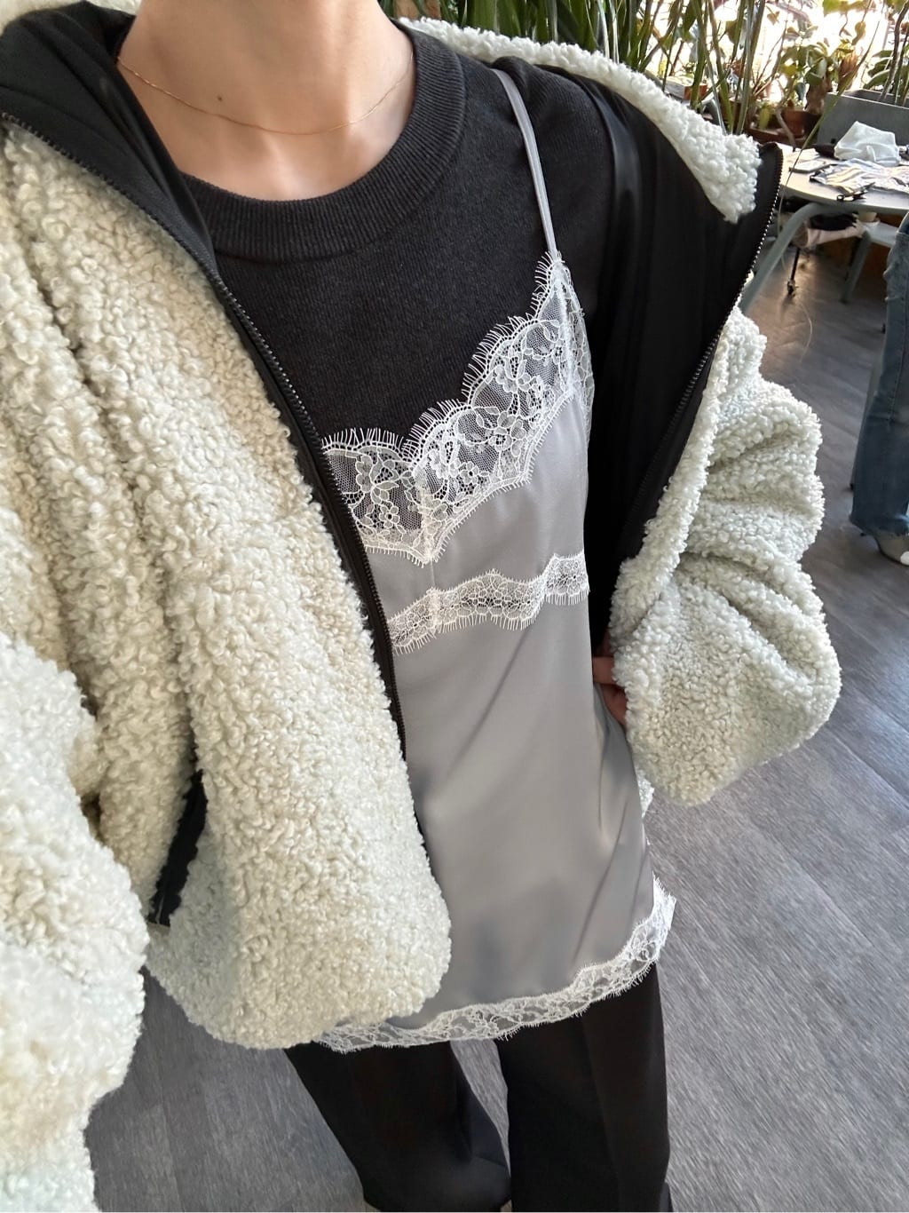 harunaさんの「CODE A｜boa hoodie blouson」を使ったコーディネート