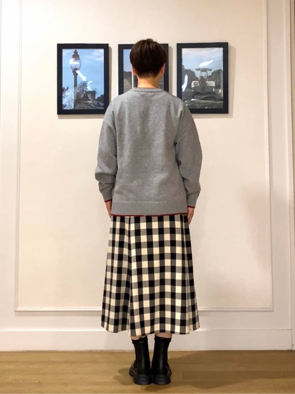 Hiroさんの「Dessin｜【洗える】ペイント風刺繍入り配色ラインニット」を使ったコーディネート