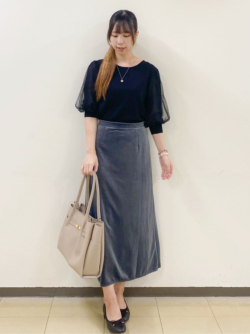 yurinaさんの「index｜《5色展開》マジョリカプリーツスリーブニット【洗濯機洗い可】」を使ったコーディネート