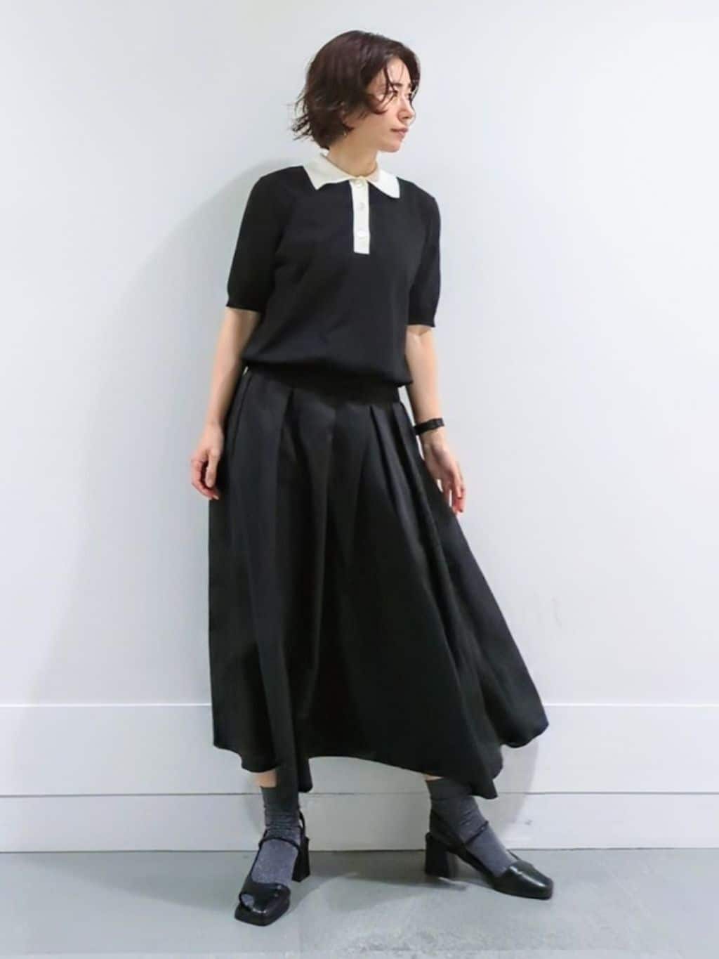 ミズタさんの「UNTITLED｜【トレンド/きれいめ】5分袖ポロニット」を使ったコーディネート