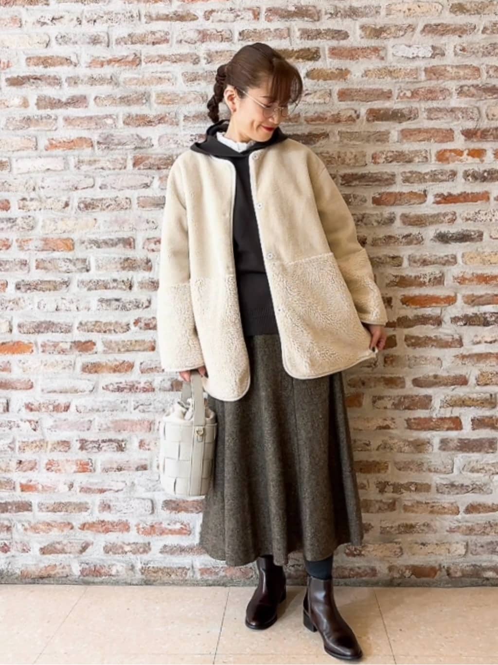 Yasucoさんの「Dessin｜【2WAY】フェイクムートンコート」を使ったコーディネート