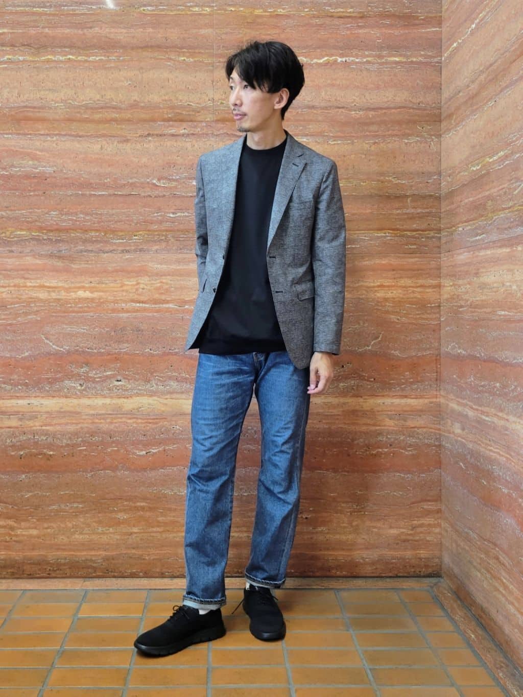 piroyaさんの「TAKEO KIKUCHI｜【抗菌防臭】COOL DOTS（R）ドビープリント ジャケット」を使ったコーディネート