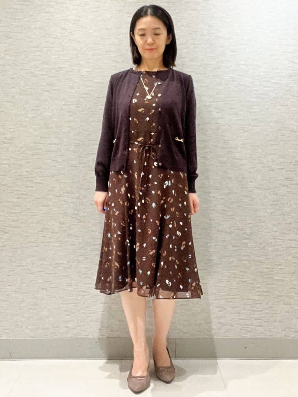 marikoさんの「Reflect｜【ウエストリボン付き】フレアプリントワンピース」を使ったコーディネート