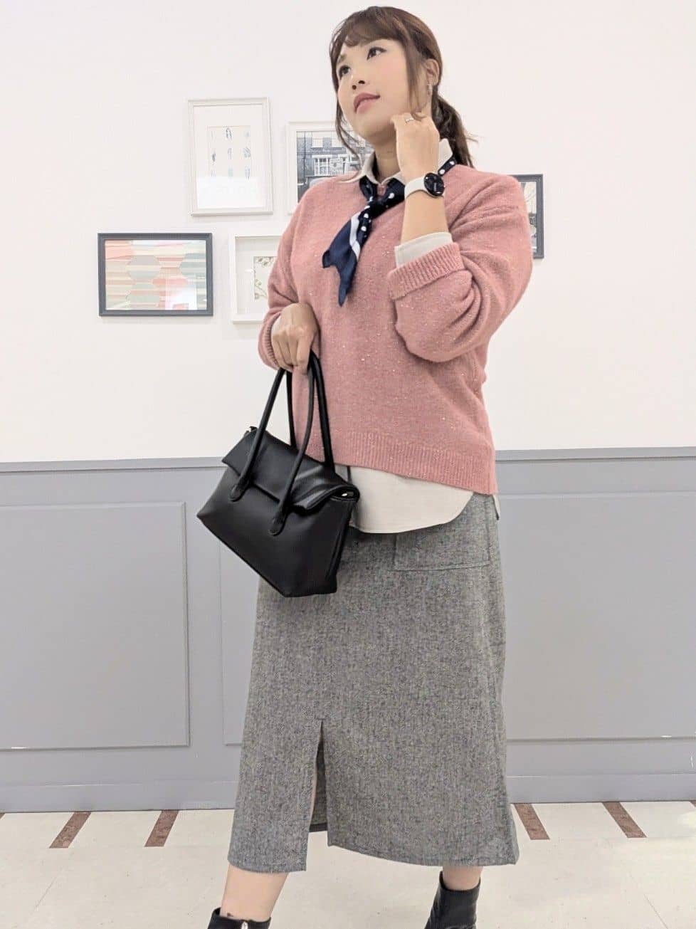 じゃんみなさんの「grove｜華やぎ冬ニット　ミニスパンコールフェザーニット」を使ったコーディネート