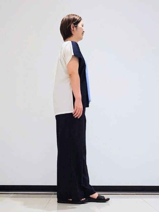 gissyさんの「INDIVI｜【褒められパンツ／洗える／ウエストゴム】ワイドタックパンツ」を使ったコーディネート