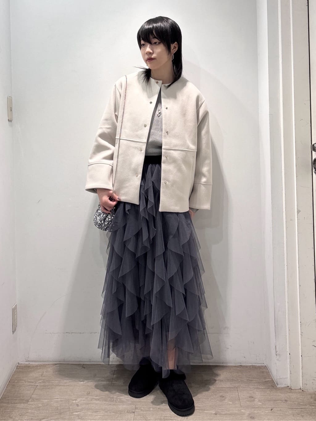 くっしーさんの「OPAQUE.CLIP｜ボタンデザインラメニット【洗濯機OK】」を使ったコーディネート