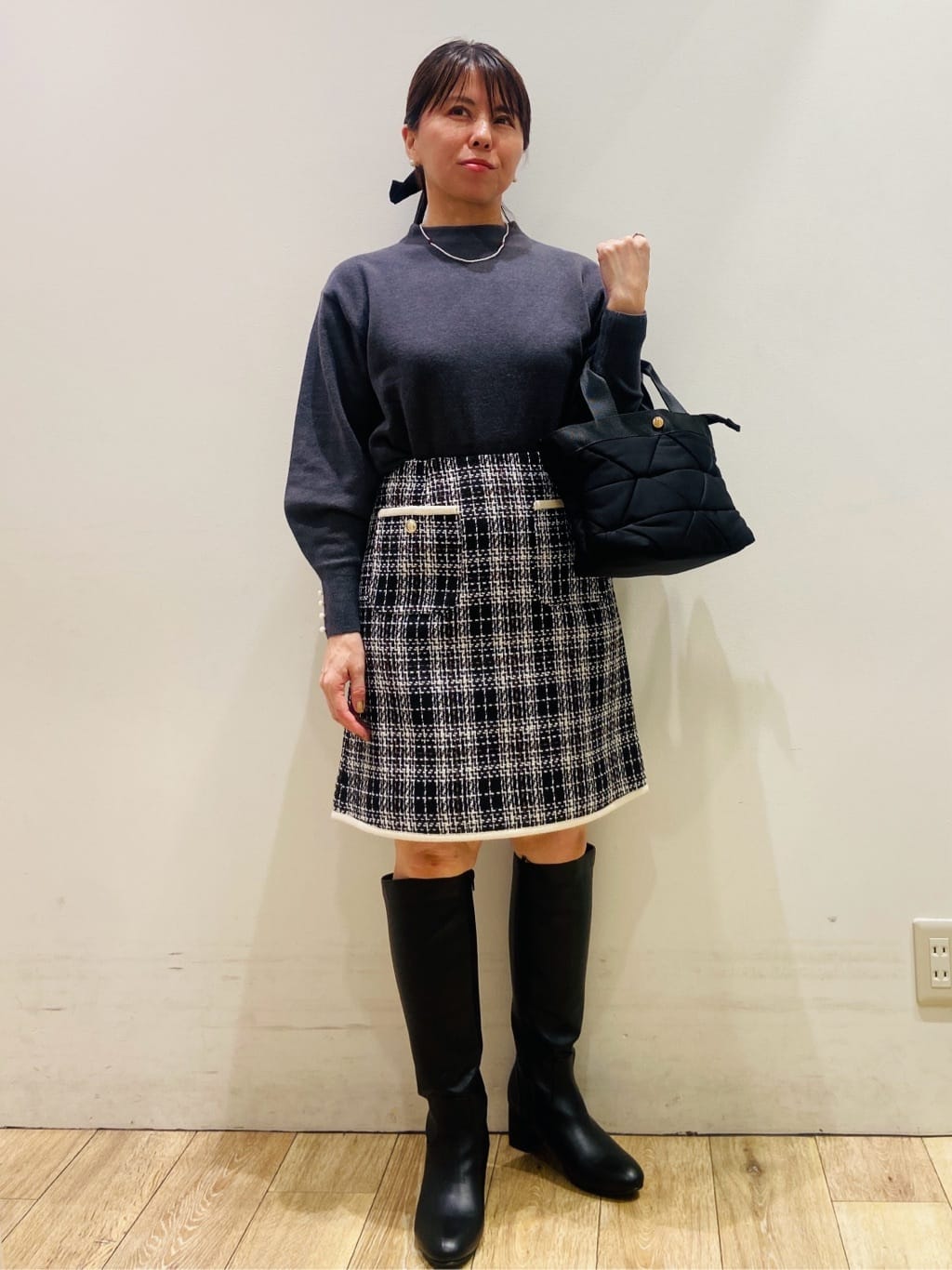 YUKOさんの「index｜チェックツイードジャケットコート／セットアップ対応【洗える】」を使ったコーディネート