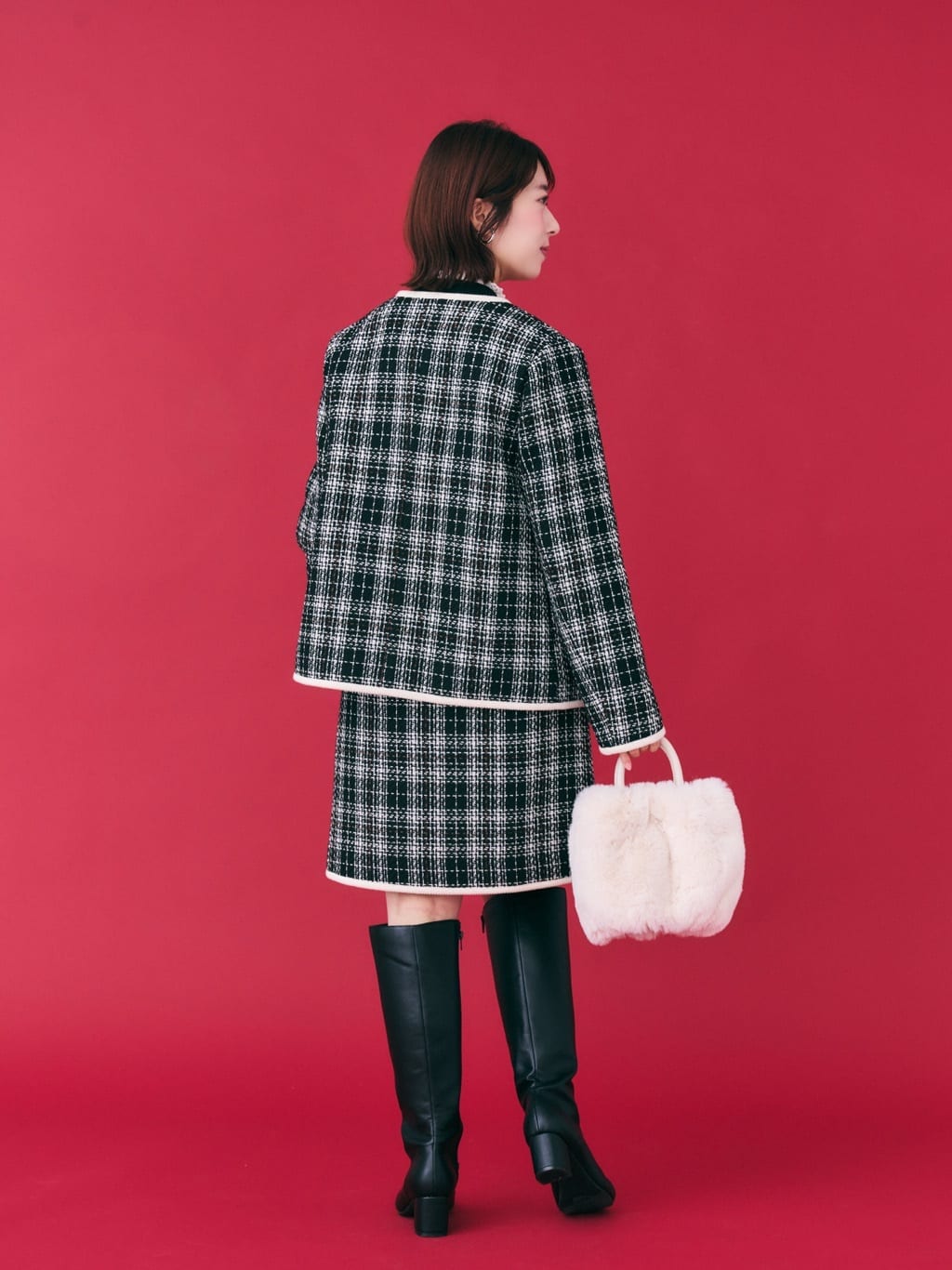 RINAさんの「OPAQUE.CLIP｜チェックツイードジャケットコート／セットアップ対応【洗える】」を使ったコーディネート
