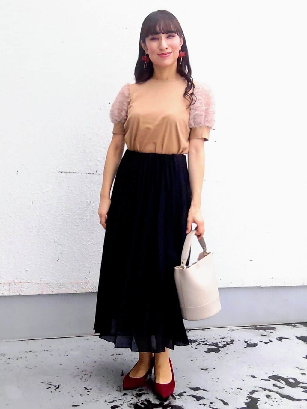 keinaさんの「SunaUna｜【チュール袖】パフスリーブカットソー」を使ったコーディネート