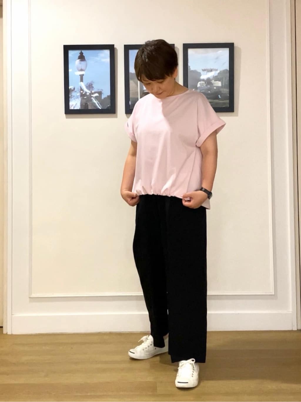Hiroさんの「Dessin｜【二の腕カバー／UVカット】ロールアップスリーブ裾ギャザーカットソー」を使ったコーディネート
