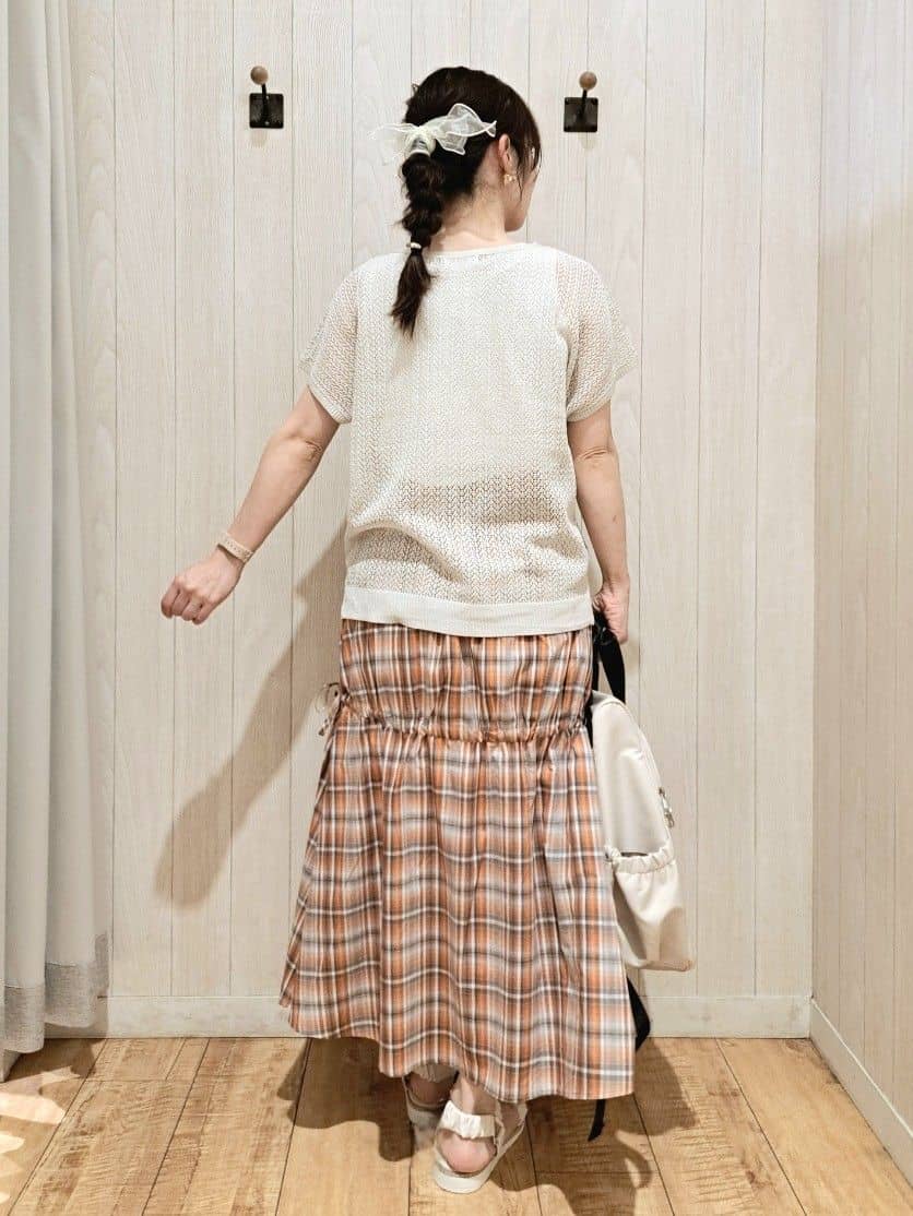 SAKIさんの「SHOO･LA･RUE｜【S-LL】シルエットが変えられる チェック柄リボンフレアスカート」を使ったコーディネート