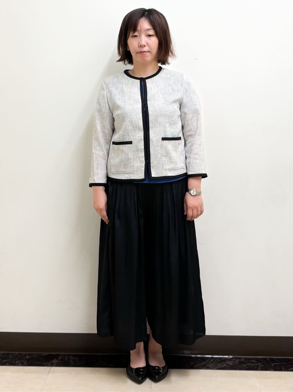 ミヨさんの「Reflect｜【軽い着心地】メッシュツイードジャケット」を使ったコーディネート