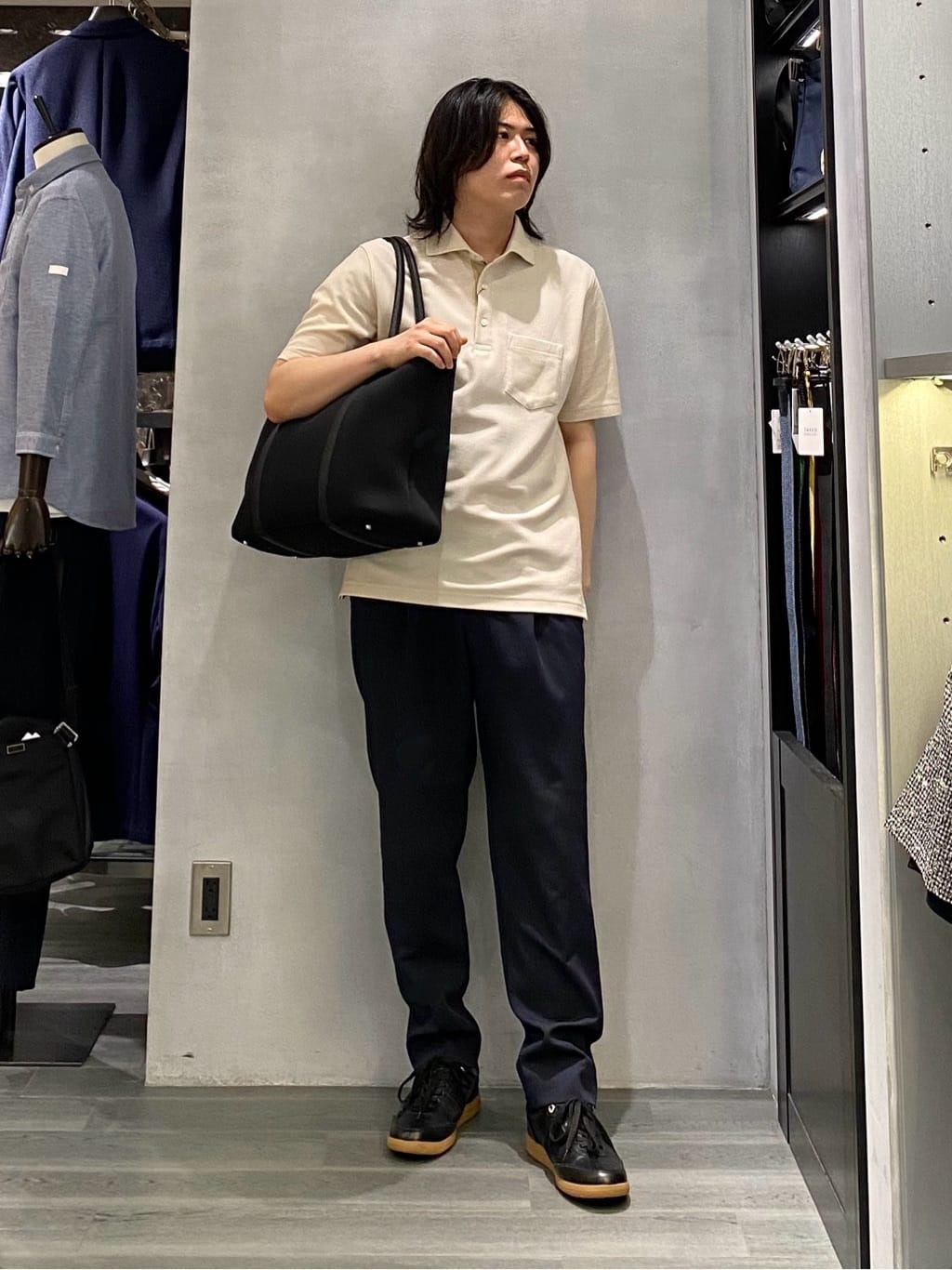 nishiさんの「TAKEO KIKUCHI｜【抗菌防臭／9色5サイズ展開】ハニカムメランジ ポロシャツ」を使ったコーディネート