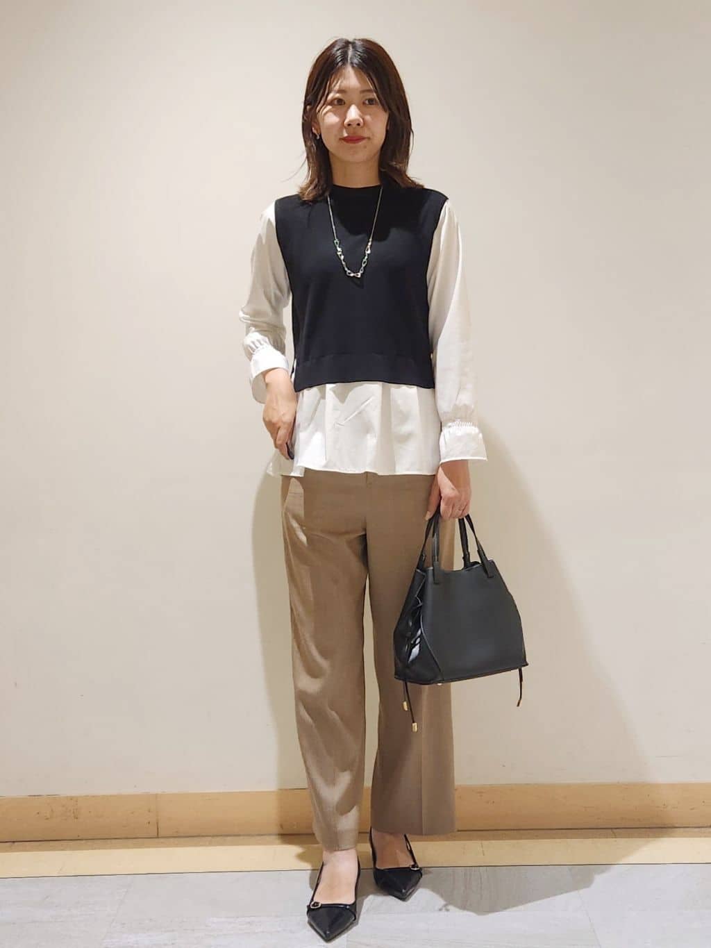 yukaさんの「COUP DE CHANCE｜◆【手洗い可】重ね着風ニットトップス」を使ったコーディネート